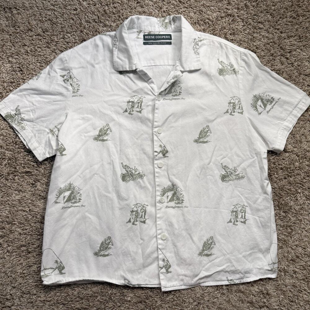 Reese Cooper 2022 “Fresh Air” Camping White Button Up Camp Collar Shirt Size L